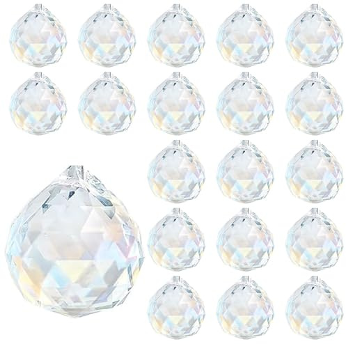 20Stück 30mm Kristallkugel Sonnenfänger Kristall Prisma Glas Regenbogen | Bunte Kristalle zum Aufhängen für Fenster Feng Shui Geschenk Clear