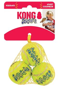 KONG Squeakair Bälle – Premium Hundespielzeug, quietschende Tennisbälle für kleine Hunde – sanft zu den Zähnen (3 x 3 Pack 9 insgesamt)