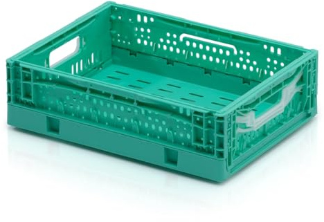1a-TopStore Faltbox | Faltkiste | Klappbox, perforiert/durchbrochen, 400x300x120 mm, 10 Liter, stapelbar, aus PP, Farbe Grün