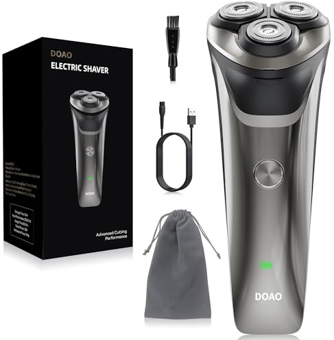 DOAO Electric Razor for Men, 100% Waterproof, Gentle on Sensitive Skin, Wet & Dry Rotary Electric Shavers for Men, Pop-up Beard Trimmer, 120 Min Shaving, 1.5H Fast Charge, Ergonomic Men's Shaver