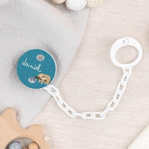 Wanapix | Attache-tétine personnalisée | Chaîne pour tétine pour nouveau-nés | Porte-tétine pour bébés | Encres non toxiques | Paresseux