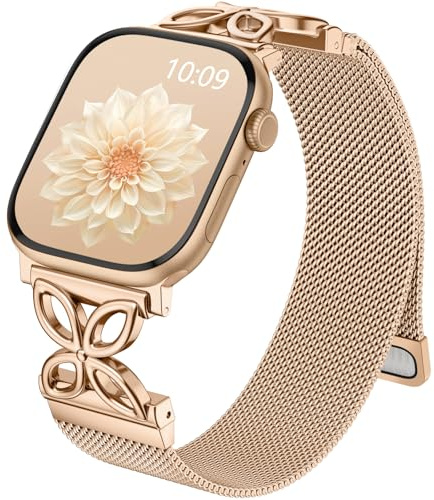 Epova Metallarmband Kompatibel mit Apple Watch Armband 40mm 38mm 41mm 42mm Damen - Mesh Edelstahl Magnetisch Ersatzarmband für iWatch Series 11 10 9 8 7 6 5 4 3 2 1 SE 3, Roségold