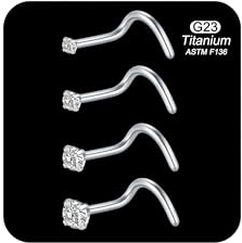 AVYRING 20 g titan silver nässkruv, L-form näsdubbar ringar med diamant CZ, tunn näsa piercing smycken för kvinnor och män, 0.8mm, Titan