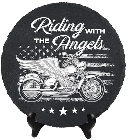 DIGIKAZZ Motorcycle Memorial Stone, Riding with Angels, Sympathy Gift Motorcycle Wings Stone for Loss of Biker, Grandpa, Father, Uncle on Christmas