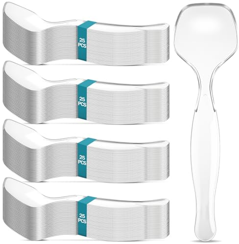 LemonRoad 100 Pack Plastic Serving Spoons for Buffet, Clear Plastic Serving Utensils for Hot and Cold Food, Large Heavy Duty Disposable Utensils for Parties, Holidays and Gatherings