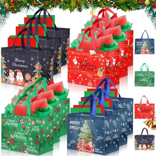 Weihnachtskorb Weihnachten Xxl 12 Christmas Basket 32.5×25×17cm Nikolaus Sackerl Weihnachtstüten Geschenktüten Gross XXL Non-Woven Reusable Verpackungstüten Weihnachts Tragetasche Bags for Gift Partys