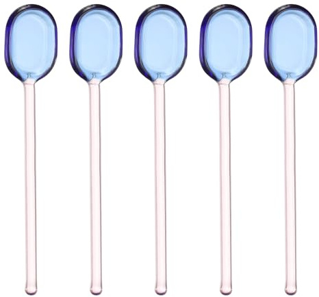 sourcing map 5 cucchiaini da caffè in vetro, 15 cm, cucchiaini da caffè con manico lungo, per tè, cocktail, frappè, bevande fredde, rosa