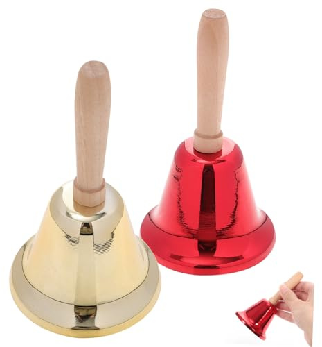 GALPADA 2 Stück Metallglocke mit Handgefertigtem Holzgriff Restaurant Rufglocke Einfache Rassel Weihnachtsdekoration Glockenrassel Warnung für Tiere Camping Tischgesellschaft Musikspielzeug