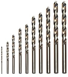 M35 Cobalt Drill Bits for Metal & Hard Steel, 10pcs Compact DIY Set | Heavy-duty HSS cutters, 5% alloy, self-centring tips, dual-flute fluting, multi-material toolbox essential.