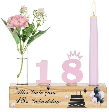 Romadedi 18 Geburtstag Deko für Mädchen - Geburtstagszug Holz Geburtstagskranz Geburtstagsteller Geburtstagsring Geburtstagskerze Kerzenhalter Geschenke Party Deko