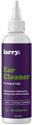 Larry Dog Ear Cleaner Solution, Cat Ear Cleaner, Gentle Ear Cleaner for Dogs & Cats – Cleans, Dries & Deodorizes to Help Remove Debris & Buildup, 8 fl oz