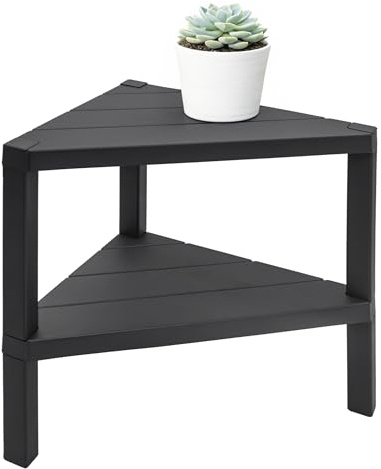 Kunststoff Beistelltisch dreieckig in anthrazit mit 2 Ablagen - 46 x 45 cm | Couchtisch Dekotisch Balkontisch Nischenregal Nachttisch Balkon Regal Tisch