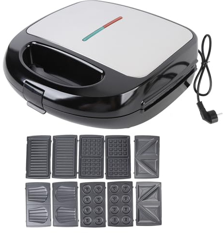 TOPINCN Sandwichera 6 en 1, Platos Desmontables Máquina de Desayuno Multifuncional Antiadherente para Donuts Waffles Panqueques con Diseño Fácil de Limpiar para Familia de Niños (Enchufe europeo 220V)