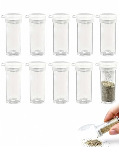 HAPZUR 10 Mini Saleros y Pimenteros Portátiles con Tapa para Viaje, Camping, Lonchera, Pequeños Especieros Individuales antiderrame, perfectos para llevar especias