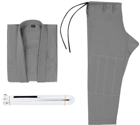 MFMEXUL Ensemble Jiu-Jitsu (pantalon, Veste et Ceinture) Polyvalent et Respirant, En Polyester et Coton Doux et Résistant, Idéal pour Les écoles D, Gris