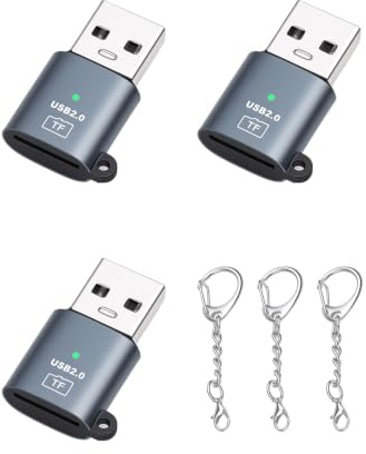 GELRHONR Adaptador USB A a Micro SD & TF Card Reader, 3 unidades | Con llavero, Plug and Play, lector de tarjetas Micro SD USB A para ordenador portátil, tableta, smartphone
