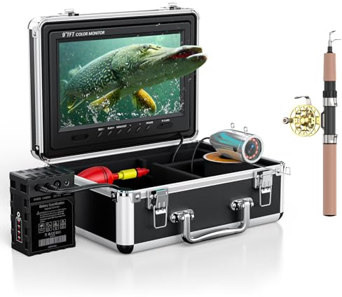 Eyoyo Underwater Fishing Camera Portable Video Fish Finder 9 inch LCD Monitor 1000TVL Waterproof Camera Underwater DVR Video Fish Cam 30m Cable 12pcs IR Infrared Lights for Ice, Boat and Lake Fishing