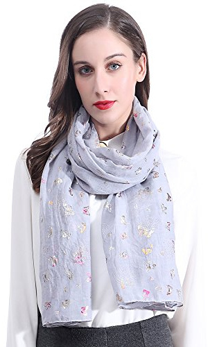 Lina & Lily Damen Schal Hijab Glitzer Schmetterling Muster (Hellgrau)