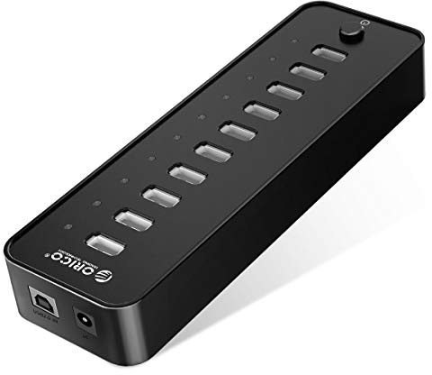 ORICO USB 2.0 Hub 10 Ports mit Netzschaltern und Netzteil 36W (12V 3A), 480 Mbps Speed Datenhub für Desktop PC Computer Notebook MacBook iMac, Einschließlich Datenkabel Netzadapter Netzkabel
