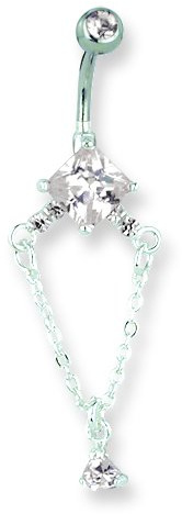 Jewelry By Sweet Pea SGSS Curv BB w Chain Drop Dangles 14G (1.6mm) 13/32 (11 mm) w Diamond s