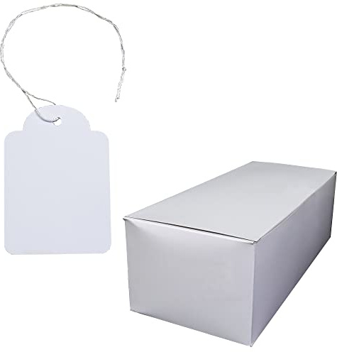 1.000 Hängeetiketten mit Faden Karton 50x70 mm weiss