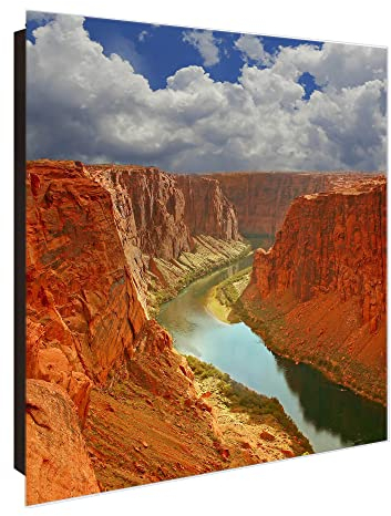 banjado Großer Schlüsselkasten Glas - Schlüsselbox 30x30cm mit 50 Haken - Schlüsselkasten modern für Schlüsselaufbewahrung mit beschreibbarer, magnetischer Glastür - Motiv Grand Canyon