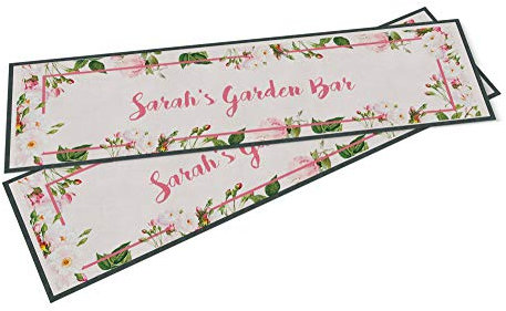 Personalised Bar Runner - Pink Flower Bar - Home Bar Accessories for home pub (Medium - 880x250)