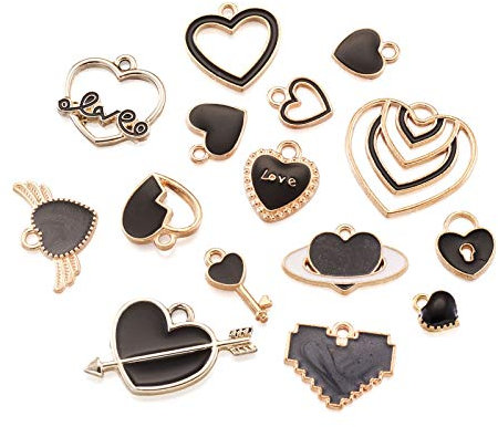 Craftdady 60 Stück schwarze Emaille-Herzanhänger Charms Mini Vergoldet Metall Baumeln Anhänger für Schmuckherstellung Armbänder Halsketten Ohrringe Valentinstag Geschenke
