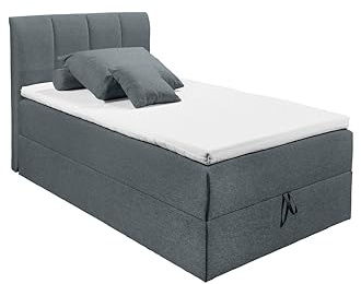 Stella Trading GRANADA 2 Polsterbett 120x200 mit Bettkasten, Anthrazit - Modernes Einzelbett mit dekorativer Steppung & Kaltschaum Topper