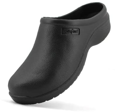 JOMIX Zuecos Sanitarios Hombre Trabajo Hospital Cocina Jardín Zuecos Ergonómicos Goma Eva Fabricados en Europa, Negro, 40 EU