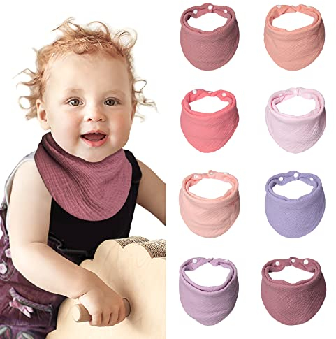 Lulu moon Lätzchen Baby Absorbierende Dreieckstuch, Musselin Halstuch Baby mit Verstellbares Druckknopf, Weiche Sabberlätzchen für Junge und Mädchen, Unisex, 8 Stück (Creme)