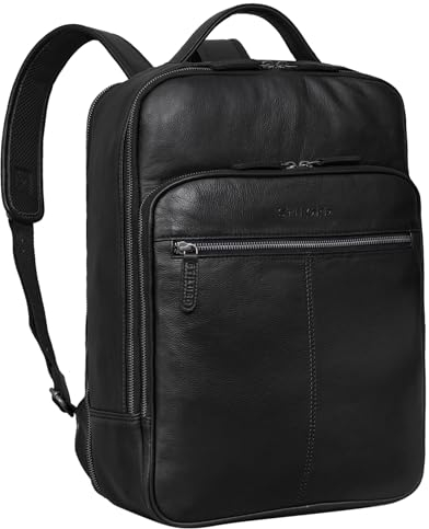 STILORD 'Pietro' Business Lederrucksack Groß Laptoprucksack 15.6 Zoll Vintage Backpack für Büro Arbeit Uni Trolley Aufsteckbar XL Echtleder, Farbe:schwarz