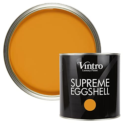 Vintro Paint | Eggshell Paint | for Walls | Wood | Trim | Satin Furniture Paint | Interior & Exterior Use. (Deep Saffron - Orange, 2.5 Litres)