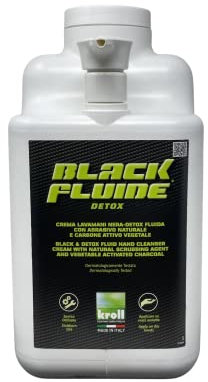 RucCosmetics linea Black line BLACKFLUIDE® Crema Lavamani Nera-Detox Fluida con Abrasivo Naturale Carbone Attivo Vegetale e dosatore, 1 bottiglia lt 5, dermatologicamente testata