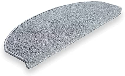 Brielle Rutschfeste Stufenmatten 65x24 x3,5 cm - Selbstklebende Teppich Treppenstufen - Pflegeleichte Halbrunde Treppen-Teppich - Grau – Halbrund- 20 dp Trittschalldämmung - 15 Stück