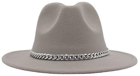 Faringoto Modischer Fedora-Hut mit breiter Krempe für Damen, Herbst, Winter, Herren, Panama, hellgrau, M