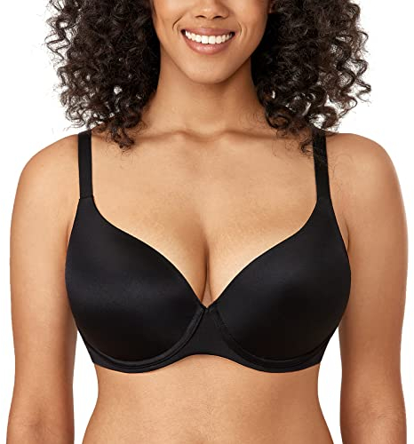 DELIMIRA Schalen BH mit Bügel Comfy T Shirt BHS Große Brüste Gepolstert Schwarz 90C
