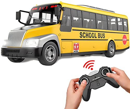 Liberty Imports RC School Bus - 2.4Ghz Remote Control Toy Bus with LED Lights, Rechargeable Electronic Vehicle for Kids