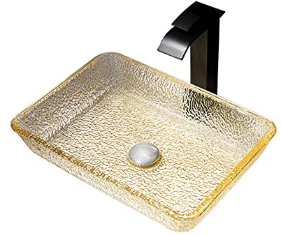 Badezimmer-Waschbecken, gehärtetes Glas-Waschbecken mit Messing-Wasserhahn und Abfluss-Kombination, künstlerisches Waschbecken, Waschtisch-Aufsatz-Installation, B (A)