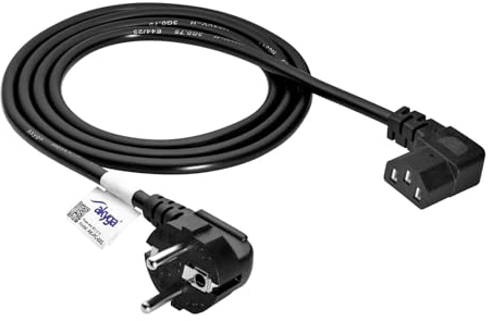 Akyga AK-PC-02C Netzkabel für PC Monitor Drucker Beamer TV Spielkonsole Stromkabel 3 Polig Angle gewinkelt IEC C13 EU CEE 7/7 1.5m, Kaltgerätekabel schwarz, Cu 100% Kupfer, 3x0.75 mm2 HQ