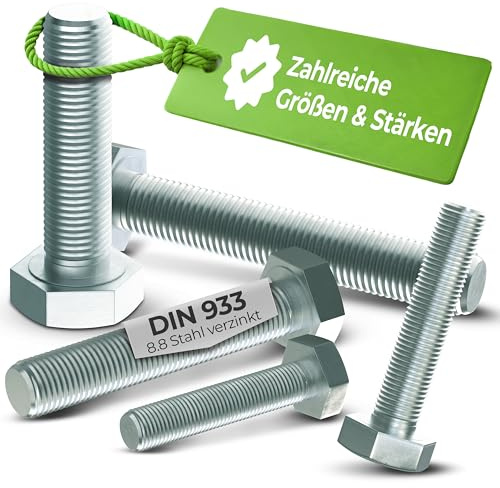 Sechskantschraube DIN 933, ISO 4017, M 18 x 80 mm (10 Stück) Stahl 8.8 verzinkt, Gewinde bis Kopf, Maschinenschraube