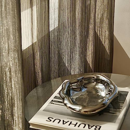 Mesnt Vorhänge Durchsichtig, Transluzenter texturierter Vorhang für Wohnzimmer, Schlafzimmer aus Polyester, Graubraun-Rod, 132x244CM-2 STÜCK