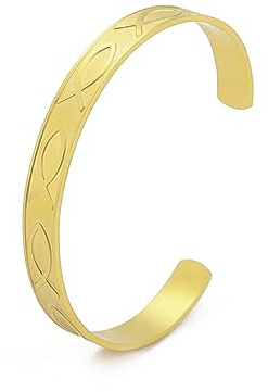 VASSAGO Jesus-Fisch-Manschetten-Armband, offener Armreif für Frauen und Mädchen, christlicher Fisch, verstellbares Armband, Tier-Manschette, Armband, Fisch-Ichthys-Symbol-Schmuck, Edelstahl