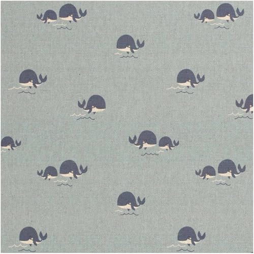 Dekostoff Panama Bindung Tiere ab 1 x 1,40m Baumwollstoff uni Oeko-Tex Farbwahl, Motiv:Wal | blau