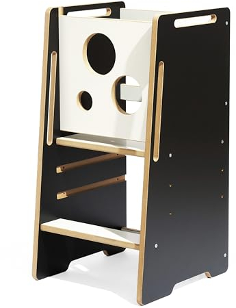 Lernturm für Kinder schwarz Weiss Küchenhelferturm Lernturm Lernstuhl Küche Kitchen Helper Schemel Verstellbarer Kinderhocker Kinderhocker Küche Montessori Küchenturm Montessori Möbel Lerntower