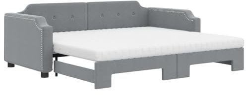 vidaXL Tagesbett, Sofabett Ausziehbar mit Matratzen, Gästebett Schlafsofa für Schlafzimmer Wohnzimmer, Sofa Ausziehbett, Hellgrau 80x200cm Stoff