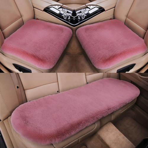 Auto Sitzauflage Autositzauflage Universal Winter Plüsch Sitzkissen Sitzbezüge Auto für Vordersitze Rücksitz, Auto Fahrzeug Sitzschut (Leder Rosa,2+1 Sitzbezüge vorne und hinten)