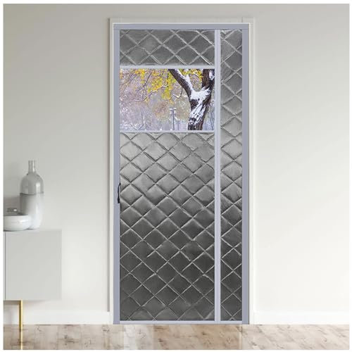 PJDDP Magnet Thermovorhang Wärmeschutzvorhang für Türen mit Sichtbarem Fenster, Winddicht Thermo Türvorhang Tür im Winter Isolierschutzvorhang Gegen Kälte und Hitze,Grau,WxH 95x205CM