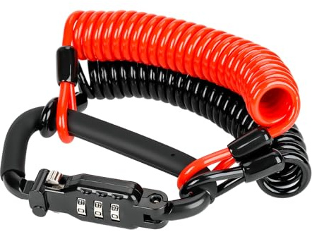 Motorrad helmschloss mit zwei Kabeln und Karabinerhaken für zusätzliche Sicherheit, ideales Schloss für Fahrradhelme, Handyhalterung, Tasche, Gepäck, multifunktionales Zubehör, perfekter