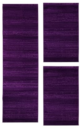 Carpetsale24 Bettumrandung Schlafzimmer 3 teilig Kurzflor Teppich Violett Bettvorleger Schlafzimmer Bettset: 2 St. 80x150 cm | 1 St. 80x300 cm - Flauschiger Teppich Läuferset Weich Moderne Design